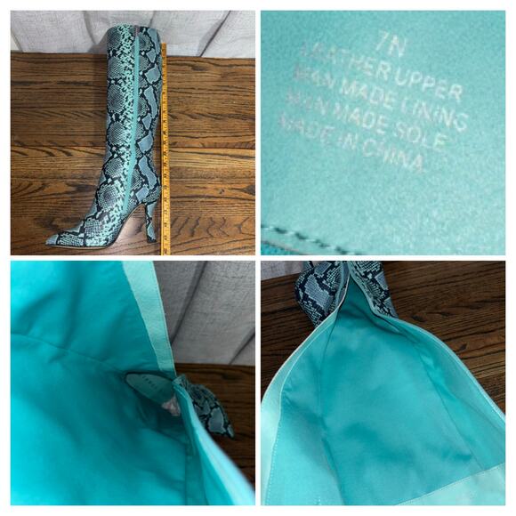 Gianni Bini Turquoise Python Print Genuine Leather Knee High Boots Size 7 N - Picture 6 of 8